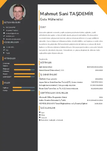 Gıda Mühendisi CV Örnekleri cv indir